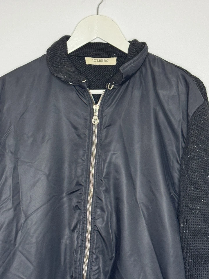 Iceberg Wool Knit Cardigan Jacket Mens SZ XL 46 Black Full Zip Pockets Outdoor - image 2 of 4