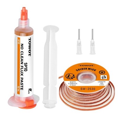 TOWOT 10ft Solder Wick Braid  No-Clean Soldering Flux Paste 10cc - Desolderin...