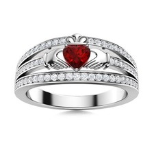 925 Silver Natural Garnet Solitaire with Accents Sister Ring Jewelry