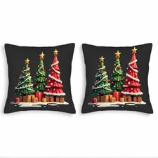 Set of 2 18x18in Throw Pillow Covers - Cozy Christmas Tree Design