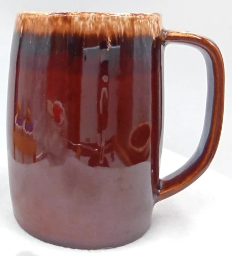 Hull Pottery Coffee Mug Large Handle Brown Drip Glaze Glossy MCM Vintage USA