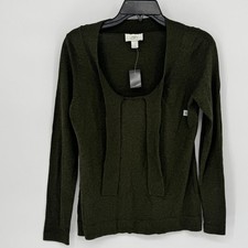 LOFT Women's Olive Green Long Sleeve Knit Sweater Size Small Neck Tie Detail New