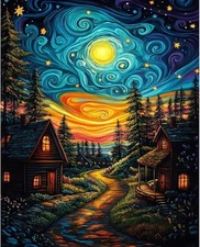 Starry Paint by Numbers Kit for Adults, Moon Night Paint by Numbers on Canvas 