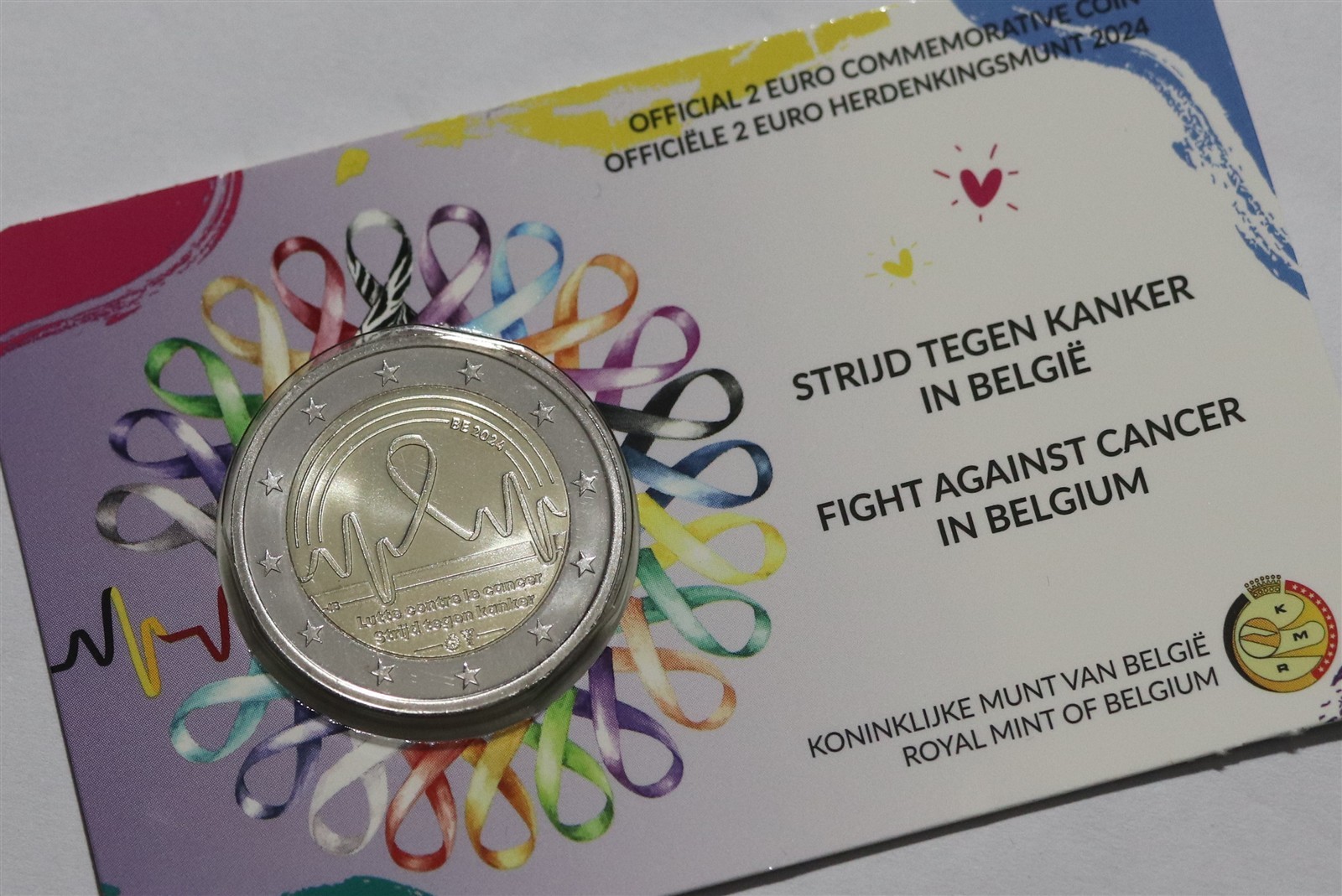 🧭 🇧🇪 BELGIQUE 2 EURO 2024 LUTTE CONTRE LE CANCER COIN CARD B89 BX4