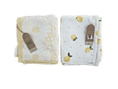 Stacey Solomon Handtuch 2er Set Gelb Weiß Zitrone Blumenmuster Baumwolle Neu