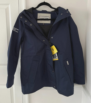 Hunter Navy Blue Rain Smock Jacket Womens Small NWT Waterproof Hooded Parka Coat