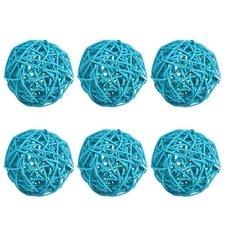 6 Pcs 3" Wicker Rattan Balls Decorative Ball for Centerpiece Bowls Blue