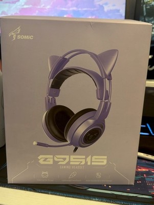 SOMIC G951S Purple Over-Ear Wired Gaming Headset w/ Mic, Cat Ear Headband
