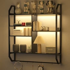 Large LED Light Gaming Floating Shelves, Wall Shelves with Adjustable Tier