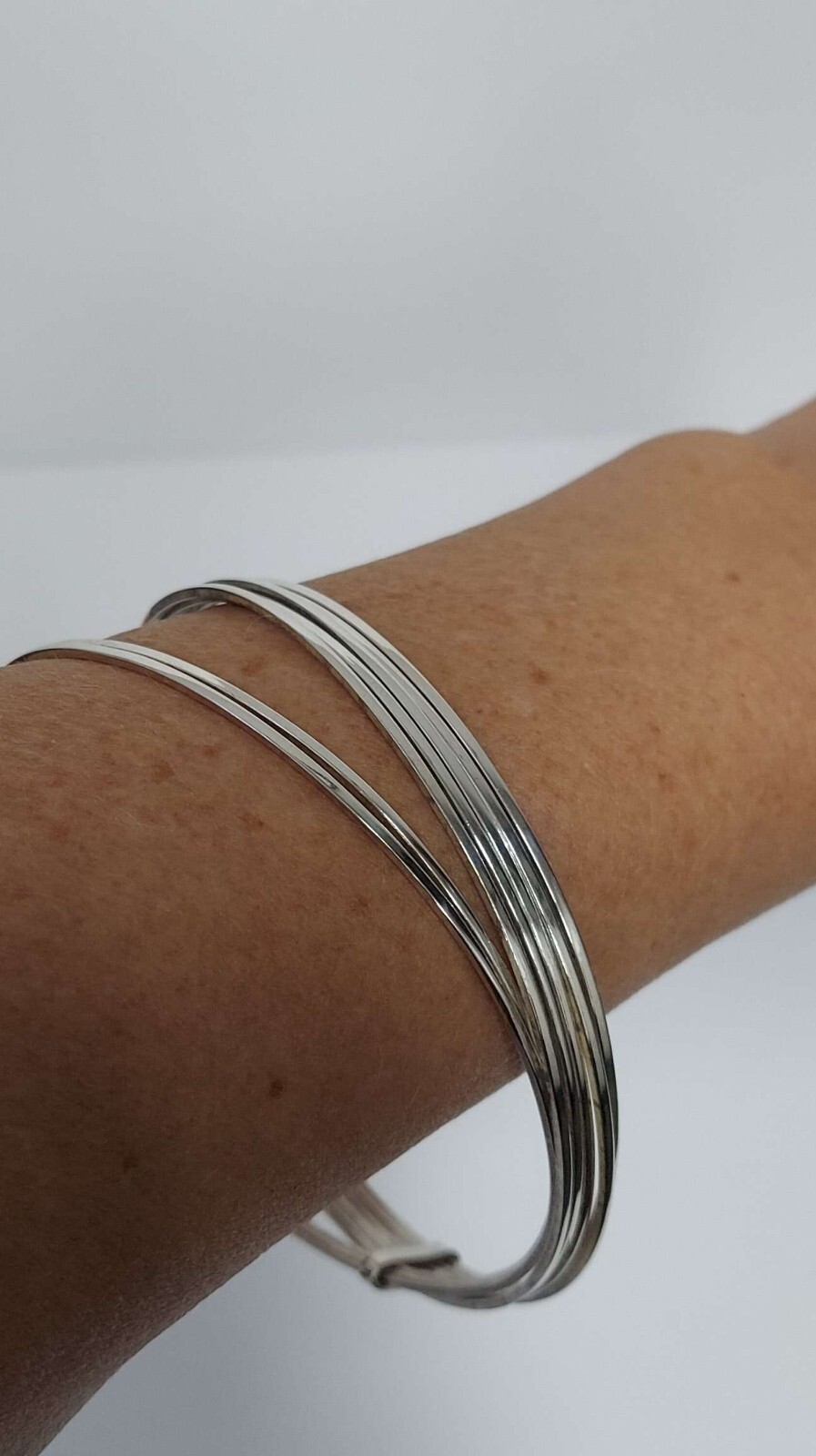 Solid Sterling Silver 925 Stacked Bangle Bracelet… - image 5