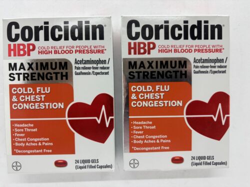 Coricidin HBP Maximum Strength Cold Flu Chest 2 x 24 Caps EXP 9/25 FREE SHIP!