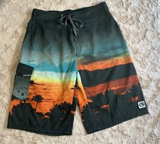 Ocean Current Mens Swim Trunks Size Large Beach Sunset Board Shorts Pocket Mesh