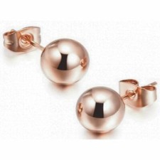 New Rose Gold Plated Smooth Shiny 6mm Ball Stud Earrings w/Butterfly Backs