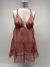 L'Agent Agent Provocateur Slip Dress Chemise Sheer Lace Floral Bow Red S Small