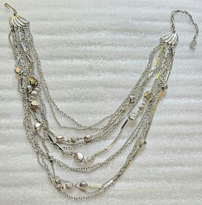 Vintage signed KRAMER Multi Stranded Chain Connectors BIB Necklace