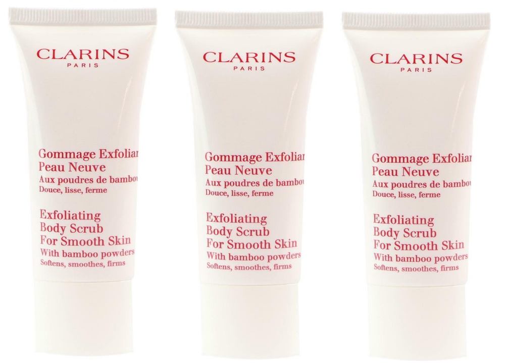 3 x Clarins Exfoliant Body Scrub With Bamboo Powder Smooth Skin.30 mL 1 Oz Ea