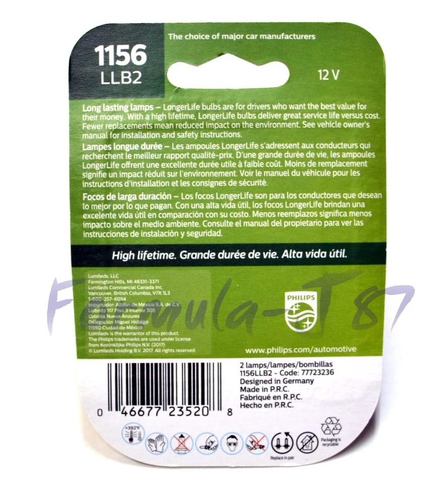 Philips LongerLife 1156 26.88W Dos Bombillas Respaldo Luz Inversa Stock de Repuesto Foto 2 de 4