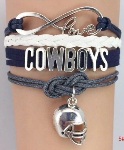 Bellissimo braccialetto Dallas Cowboy Infinity unisex in vera pelle e placcato argento - Foto 3 di 3