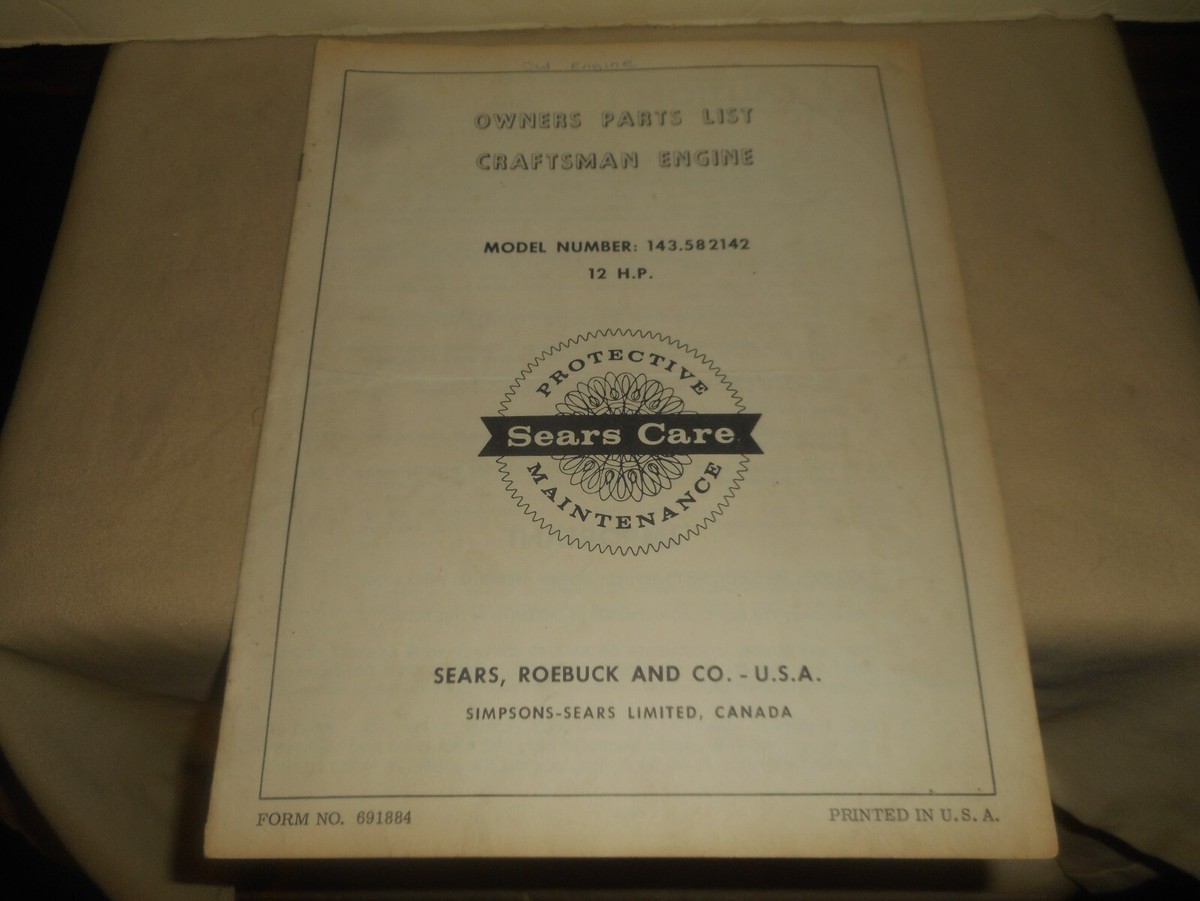 Sears CRAFTSMAN 12 H. P. ENGINE Model 142.582142 Owner's Manual