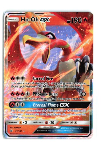 ULTRA RARE Ho-Oh GX 21/147 Burning Shadows Legendary Pokemon Card Holo Foil  - LP