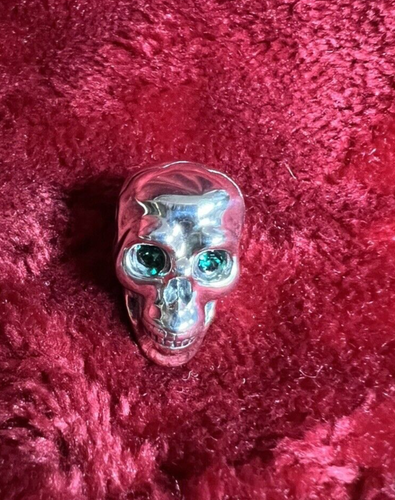 SKULL SKELETON HEAD Pendant Charm 925 silver Green eyes ideal handbag lucky - Picture 3 of 13
