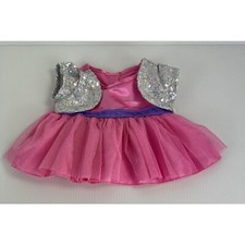 Build A Bear Sparkly Pink Tutu Dress w/ Silver Sequins  Purple Waistband