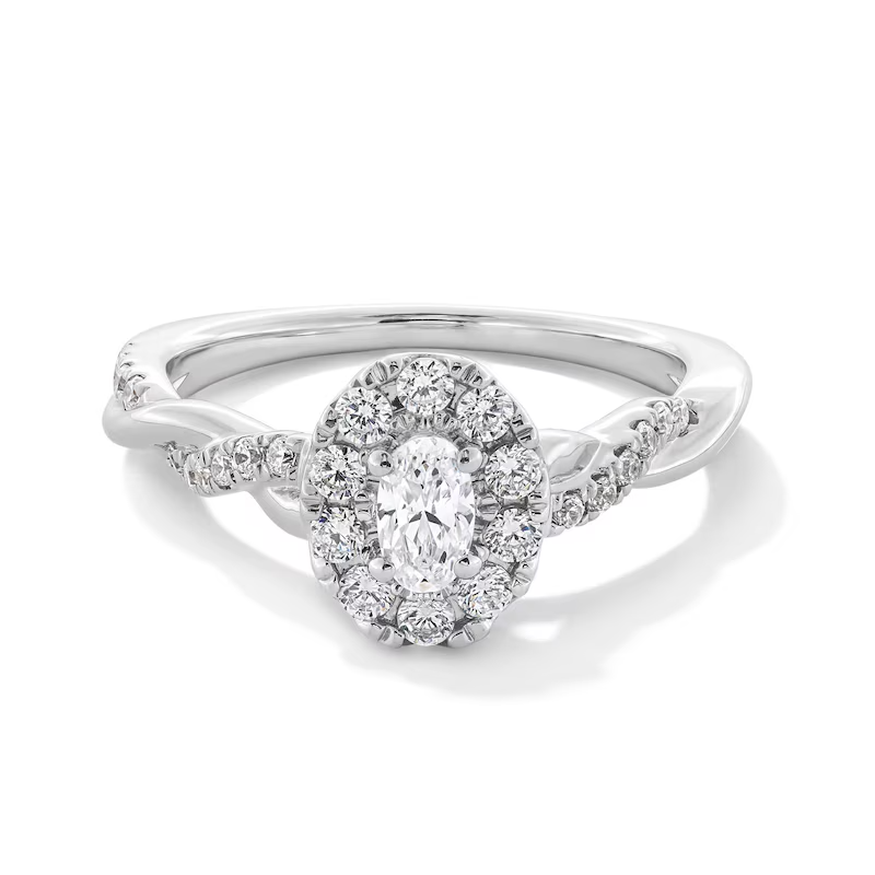 Oval & Round Cut Lab-Grown Diamond Twist Shank Engagement Ring in 950 Platinum