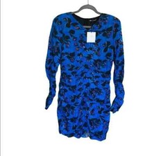 NWT Women ZARA DRAPED Ruched Floral PRINT DRESS Mid-blue Small Bodycon