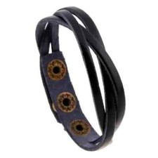 Womens Boho Festival Black PU Vegan Leather Braided Snap On Bracelet