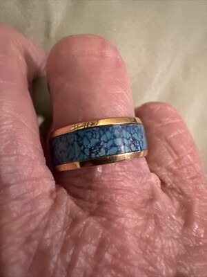Luxurious Turquoise Dome Ring W/turquoise Inlay Stainless Steel Ring In A Size 7