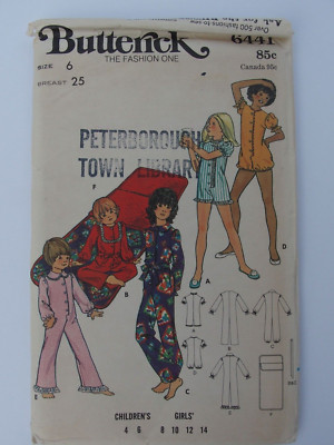 Butterick 6441 Pajama Jumpsuit Sleeping Bag Child Size 6 Vintage Sewing Pattern