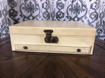 Vintage Jewelry Box 2 Tiers 1 Drawer Cream Exterior Red Interior Gold Dot Accent
