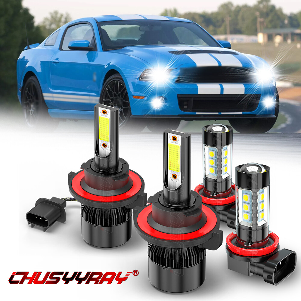 For Ford Mustang GT 2005-2012 6000K LED Headlight Hi/Lo +Fog Light Combo Bulbs