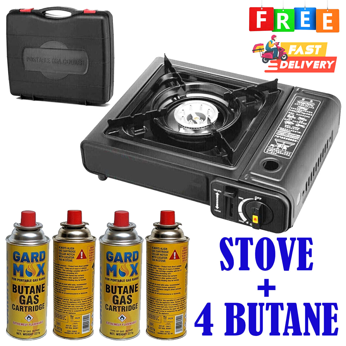 4x Butane Gas Can + Portable Stove Camping Outdoor Cooker Burner BBQ  Cooking | eBay