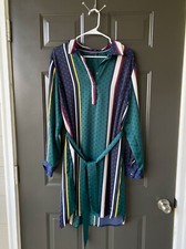 Tommy Hilfiger Belted Midi Multi Color Striped Dress Size L