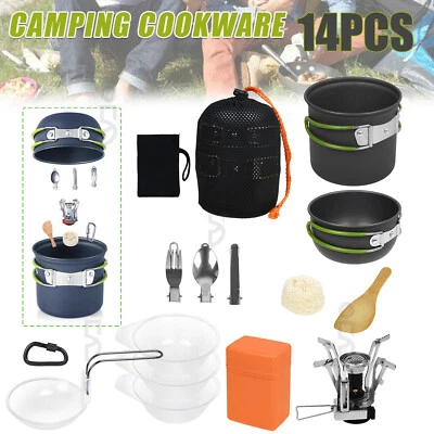 ACELECTRONIC Camping Geschirr Set 2-3 Person Outdoor Kochgeschirr mit Mini Gaskocher Alu Töpf