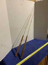 2 Vintage Ice Fishing Pole w/ Turned Wood Handle - Line Guides & Winder - 36”