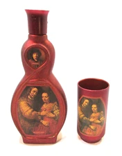 Old Jim Beam Choice Rembrandt Jewish Bride Red Whiskey Decanter w Matching Glass