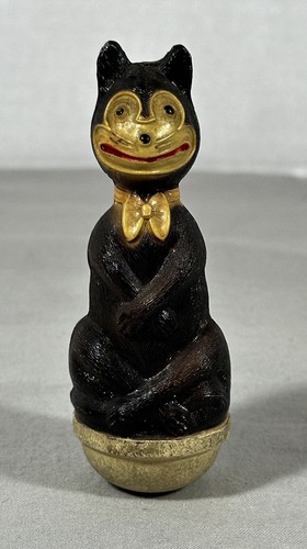 Black Cat Viscoloid Roly Poly Antique Halloween Celluloid Felix Toy 4" Weighted
