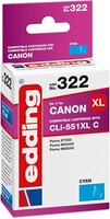 Edding EDD-322 Druckerpatrone Ersetzt Canon CLI-551XL Cyan 13 Ml Einzelpatrone