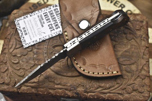 Ashen Edge Hot Item Twist Damascus Folding Knife Walnut Wood Back Lock Hunting - Picture 4 of 8