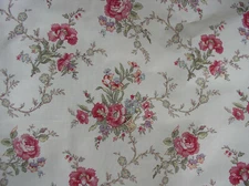 Cotton Fabric Home decor  Antique French Red Roses Basket Tina Floral BTY