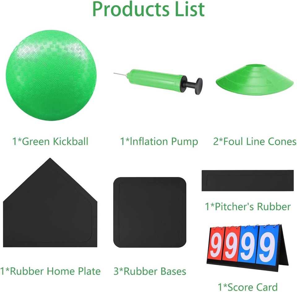 Kickball Set with Bases and Ball 8.5" Kickball, Rubber Throw Down