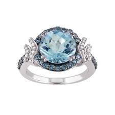 Round Blue Topaz  Halo Wedding Ring In Sterling Silver 925
