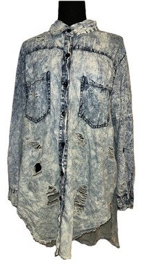 Thrill Jeans 3X Distressed Acid Wash Button Up  Blessed Grateful Thankful Shirt