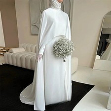Modest White Satin Muslim Wedding Dresses With Cape and Hijab Bridal Gowns