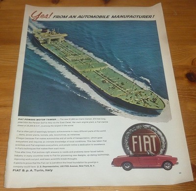 1966 VINTAGE ORIGINAL GROSSE ANZEIGE FIAT AUTOS ITALIEN FIAT POWERS MOTOR TANKER