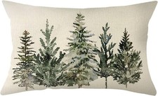 Ogiselestyle Christmas Winter Trees Lumbar Throw Pillow Cover, 12 x 20 Green