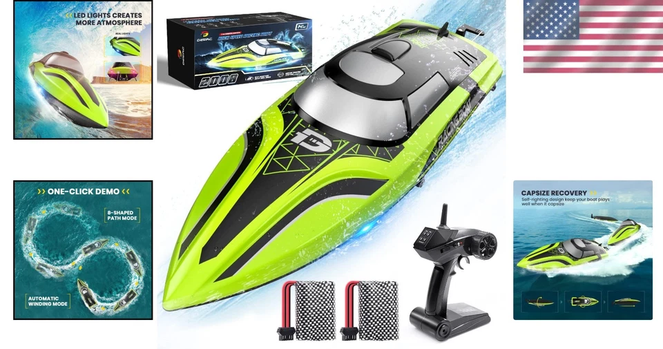 30+ Mins Remote Control Racing Boat with LED Lights and Auto-Pilot Modes - Image 2 of 4