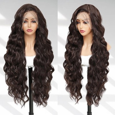 Braune Perücke 13x6 Lace Front Synthetik 32'' für Damen - Long Wig Body